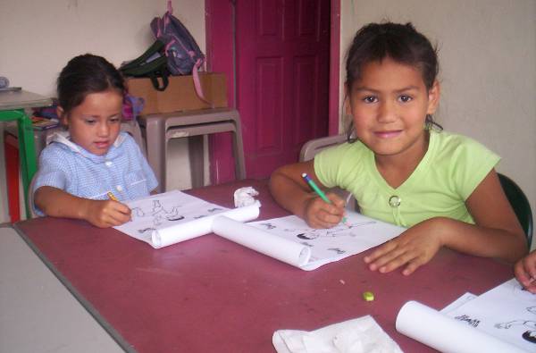 Colouring books in use
